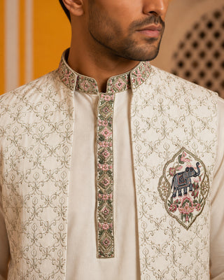 Ethnic Embroidered Waistcoat with Kurta Set