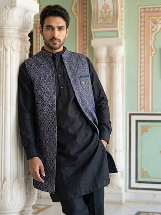 Jacquard Woven Silk Blend Waistcoat Kurta Set