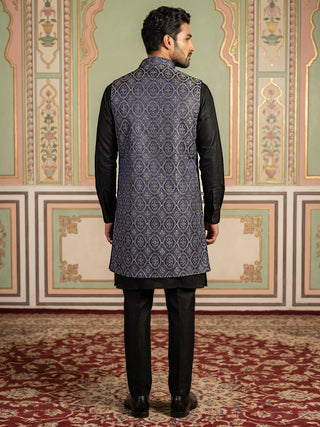 Jacquard Woven Silk Blend Waistcoat Kurta Set