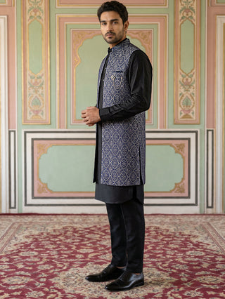 Jacquard Woven Silk Blend Waistcoat Kurta Set
