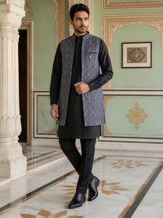 Jacquard Woven Silk Blend Waistcoat Kurta Set