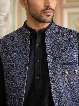 Jacquard Woven Silk Blend Waistcoat Kurta Set