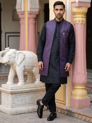 Jacquard Woven Silk Blend Waistcoat Kurta Set