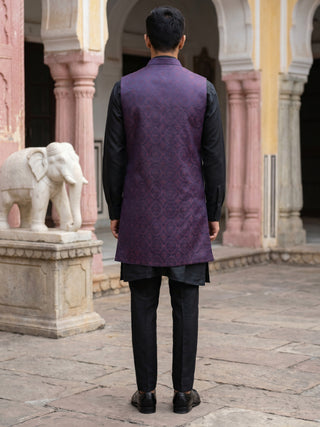 Jacquard Woven Silk Blend Waistcoat Kurta Set