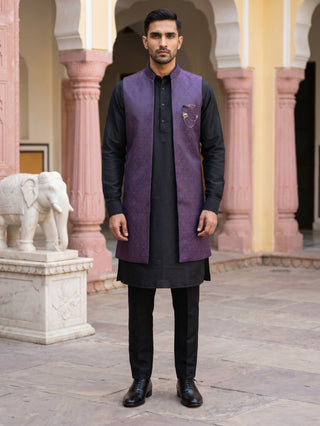 Jacquard Woven Silk Blend Waistcoat Kurta Set