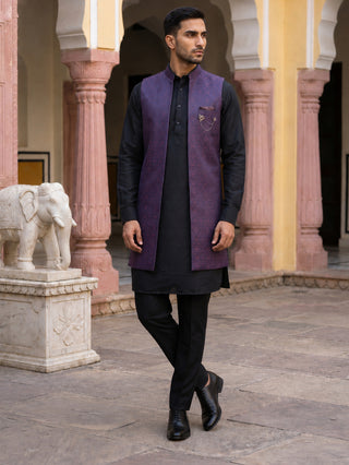 Jacquard Woven Silk Blend Waistcoat Kurta Set