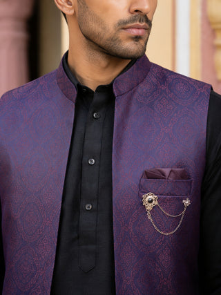 Jacquard Woven Silk Blend Waistcoat Kurta Set