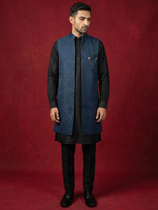 Jacquard Woven Silk Blend Waistcoat Kurta Set