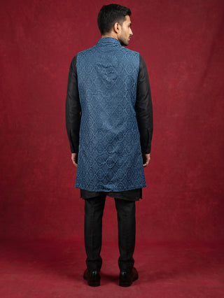 Jacquard Woven Silk Blend Waistcoat Kurta Set