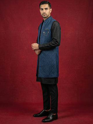 Jacquard Woven Silk Blend Waistcoat Kurta Set