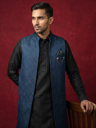 Jacquard Woven Silk Blend Waistcoat Kurta Set