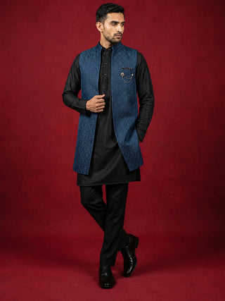 Jacquard Woven Silk Blend Waistcoat Kurta Set