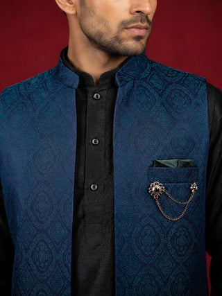 Jacquard Woven Silk Blend Waistcoat Kurta Set