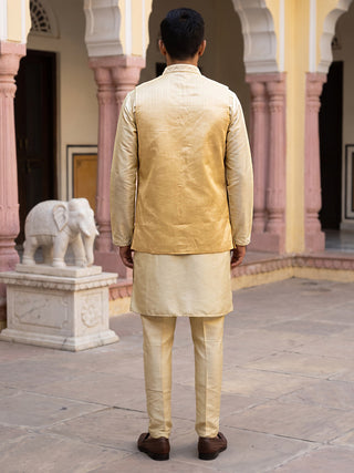 Men Silk Blend Embroidered Kurta Pyjama with Waistcoat Set