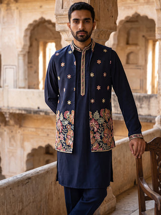 Japanese Fabric Embroidered Kurta & Waistcoat Set