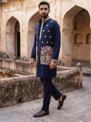 Japanese Fabric Embroidered Kurta & Waistcoat Set