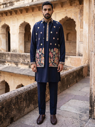 Japanese Fabric Embroidered Kurta & Waistcoat Set