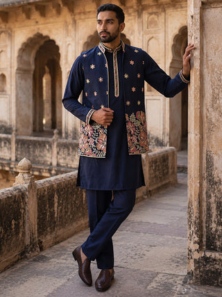 Japanese Fabric Embroidered Kurta & Waistcoat Set