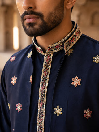 Japanese Fabric Embroidered Kurta & Waistcoat Set