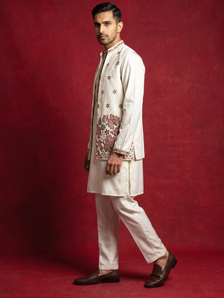 Japanese Fabric Embroidered Kurta & Waistcoat Set