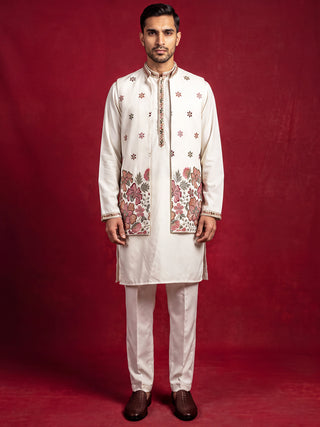Japanese Fabric Embroidered Kurta & Waistcoat Set