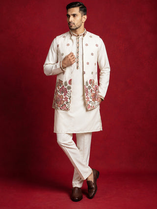 Japanese Fabric Embroidered Kurta & Waistcoat Set