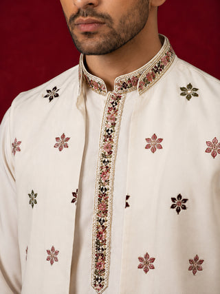 Japanese Fabric Embroidered Kurta & Waistcoat Set