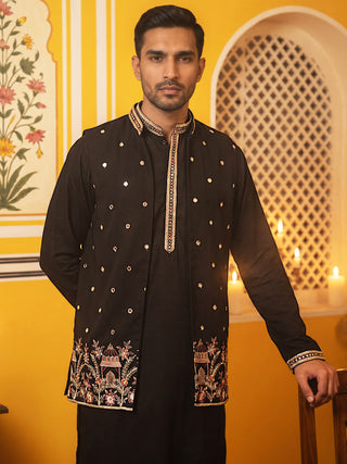 Japanese Fabric Embroidered Kurta with Waistcoat Set