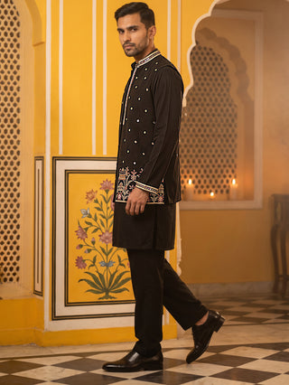 Japanese Fabric Embroidered Kurta with Waistcoat Set