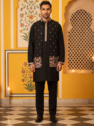 Japanese Fabric Embroidered Kurta with Waistcoat Set