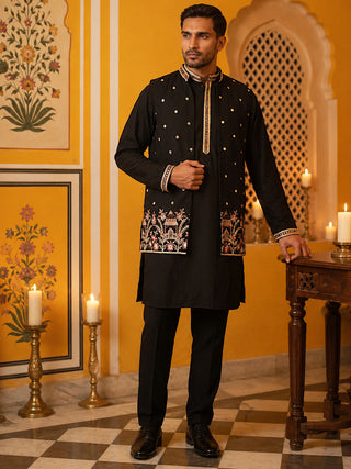 Japanese Fabric Embroidered Kurta with Waistcoat Set