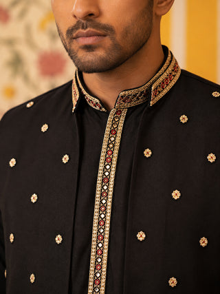 Japanese Fabric Embroidered Kurta with Waistcoat Set