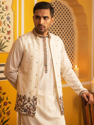 Japanese Fabric Embroidered Kurta with Waistcoat Set