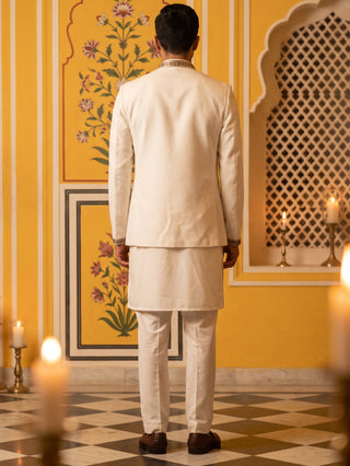 Japanese Fabric Embroidered Kurta with Waistcoat Set