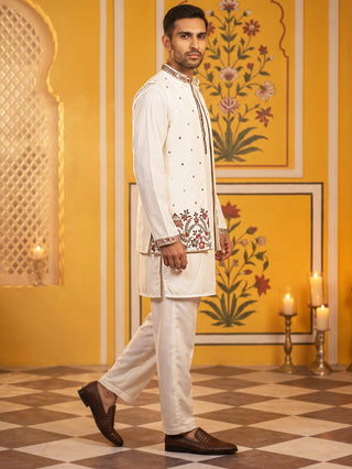 Japanese Fabric Embroidered Kurta with Waistcoat Set