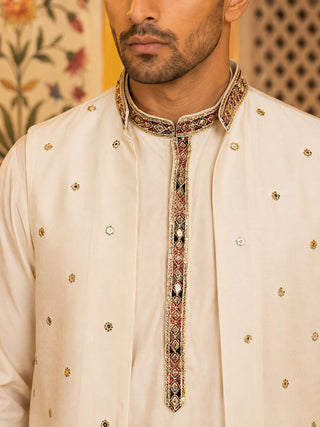 Japanese Fabric Embroidered Kurta with Waistcoat Set