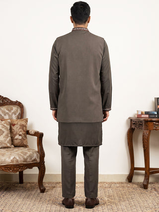 Japanese Fabric Embroidered Kurta & Waistcoat Set
