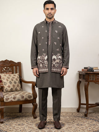 Japanese Fabric Embroidered Kurta & Waistcoat Set
