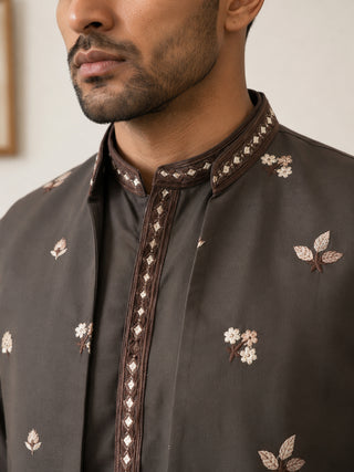 Japanese Fabric Embroidered Kurta & Waistcoat Set