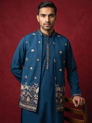 Japanese Fabric Embroidered Kurta & Waistcoat Set