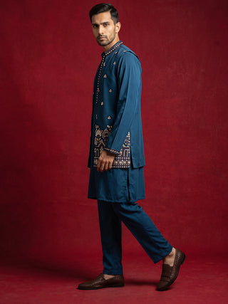 Japanese Fabric Embroidered Kurta & Waistcoat Set