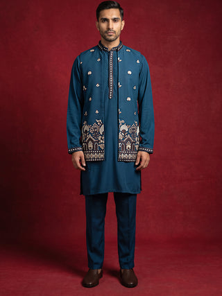 Japanese Fabric Embroidered Kurta & Waistcoat Set