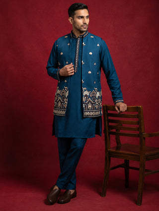 Japanese Fabric Embroidered Kurta & Waistcoat Set