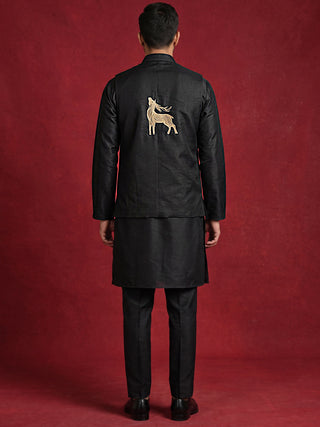 Silk Blend Embroidered Kurta Waistcoat Set