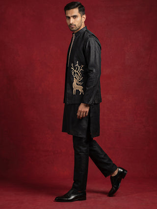 Silk Blend Embroidered Kurta Waistcoat Set
