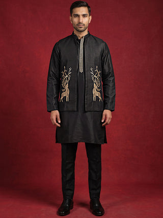 Silk Blend Embroidered Kurta Waistcoat Set