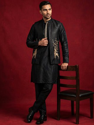 Silk Blend Embroidered Kurta Waistcoat Set
