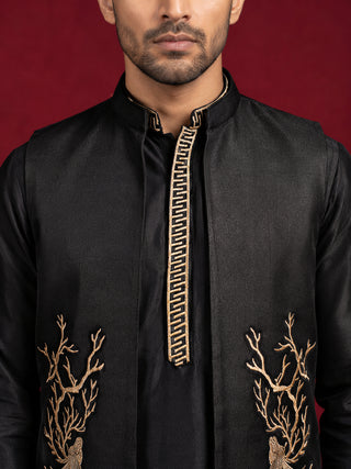 Silk Blend Embroidered Kurta Waistcoat Set
