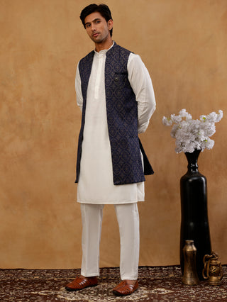 Jacquard Woven Silk Blend Waistcoat with Kurta Set