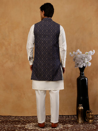 Jacquard Woven Silk Blend Waistcoat with Kurta Set